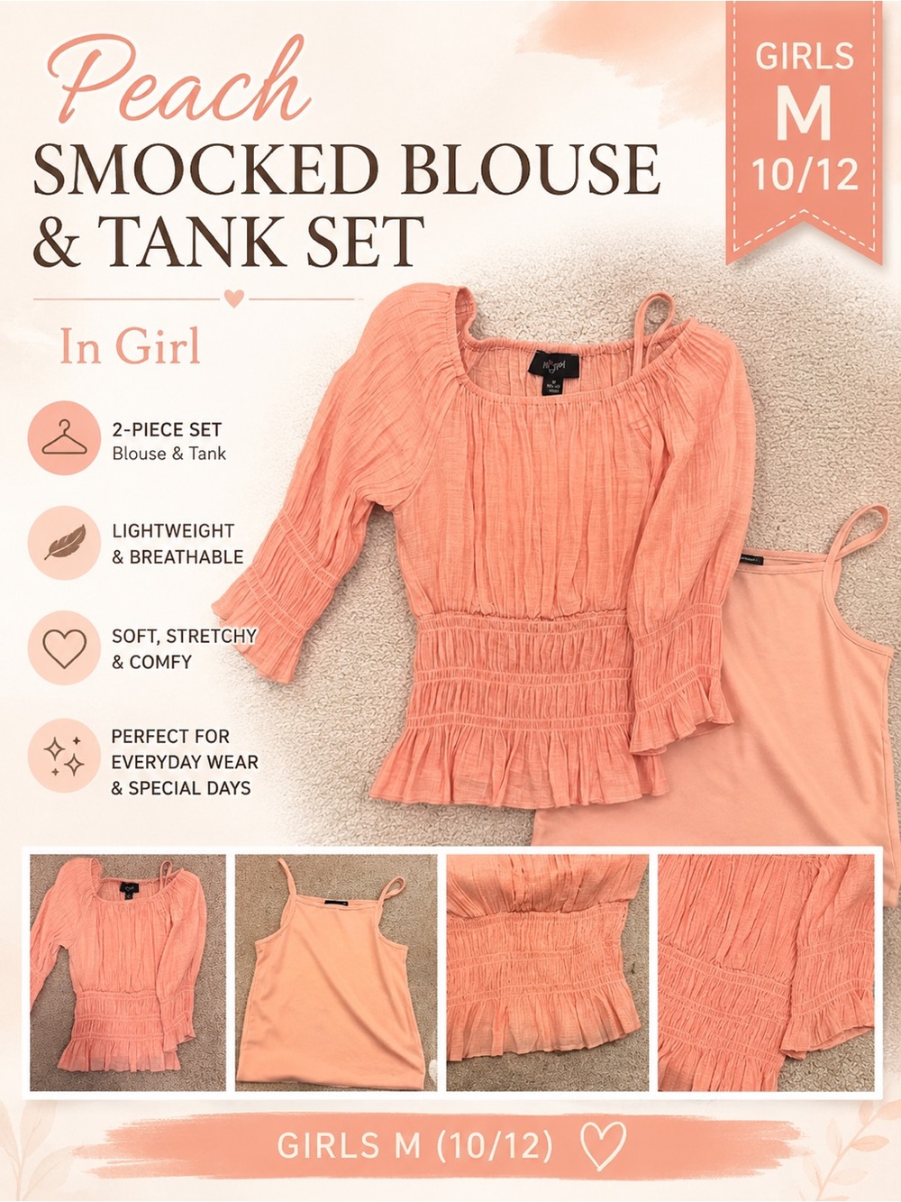 Peach Smocked Top